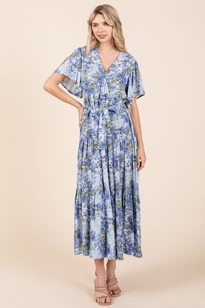 Mittoshop Floral Tie Waist Flutter Sleeve Tiered Dress - Sydney So Sweet