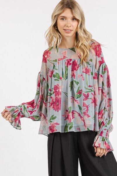 Mittoshop Floral Round Neck Flounce Sleeve Blouse - Sydney So Sweet