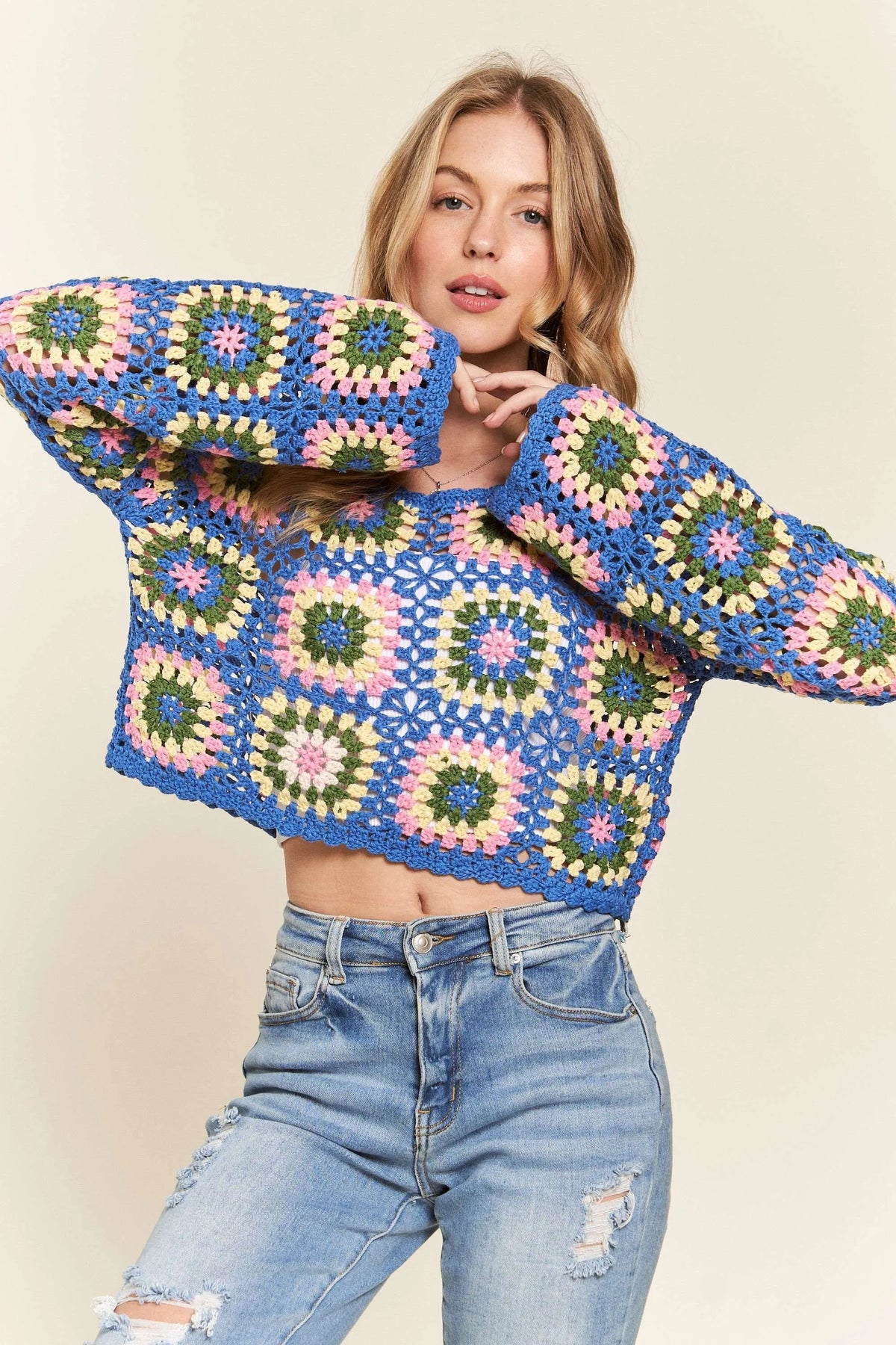 ADORA Multicolor Crochet Crop Top - Sydney So Sweet