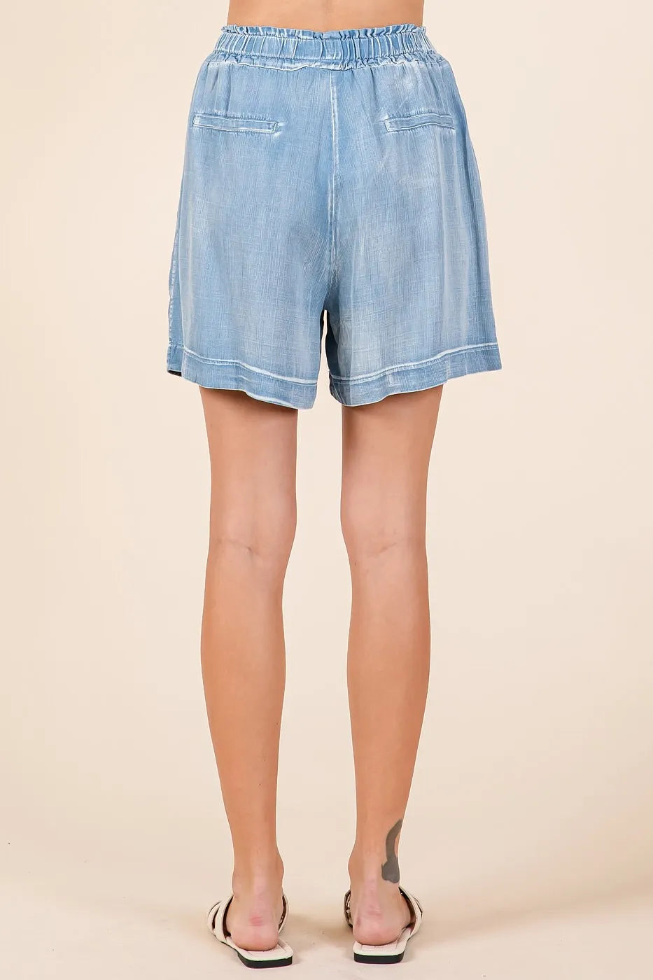 Mittoshop Washed Chambray Elastic Waist Easy Fit Shorts - Sydney So Sweet