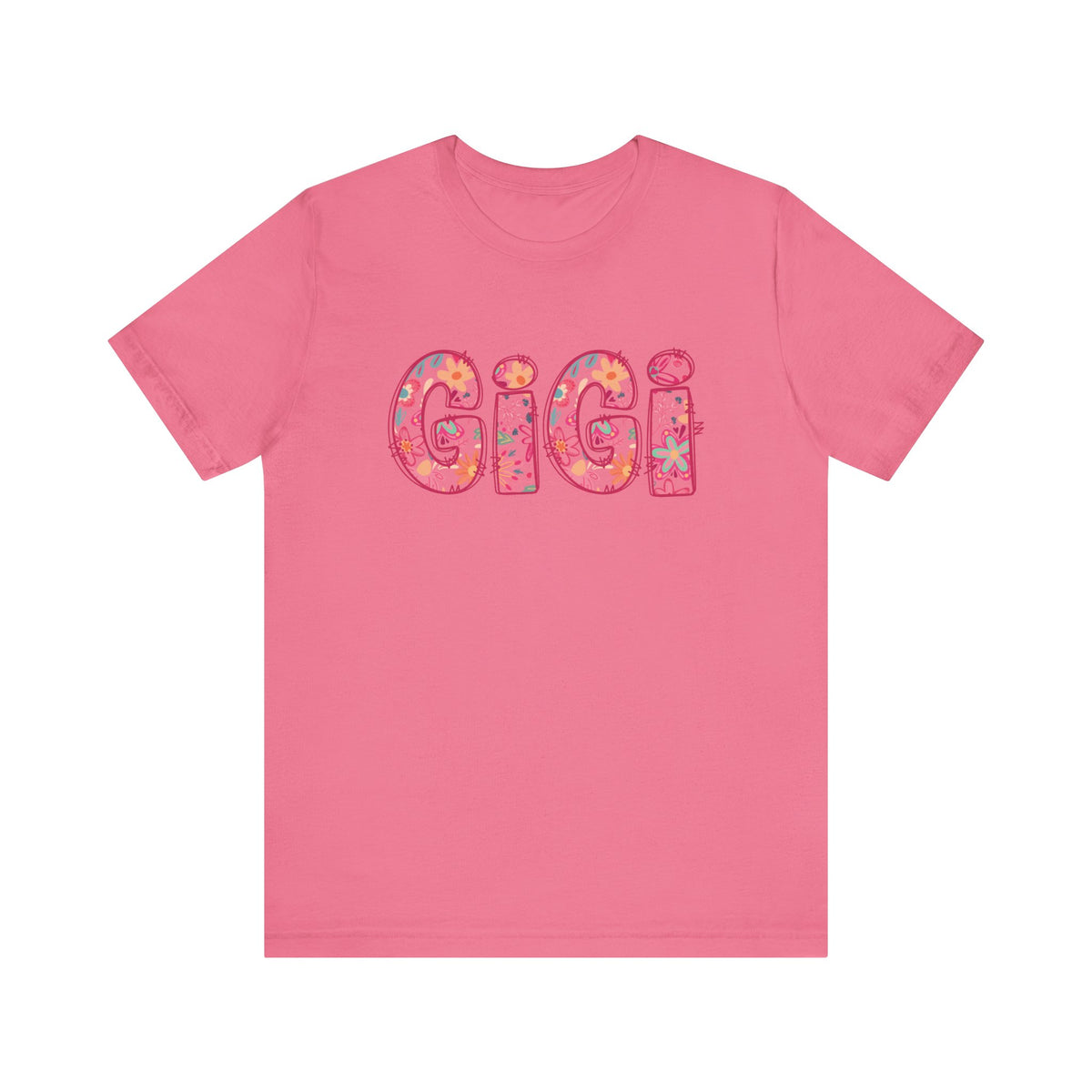 Gigi Boho Pink Floral Graphic T‑Shirt Flower Pattern Grandmother Tee