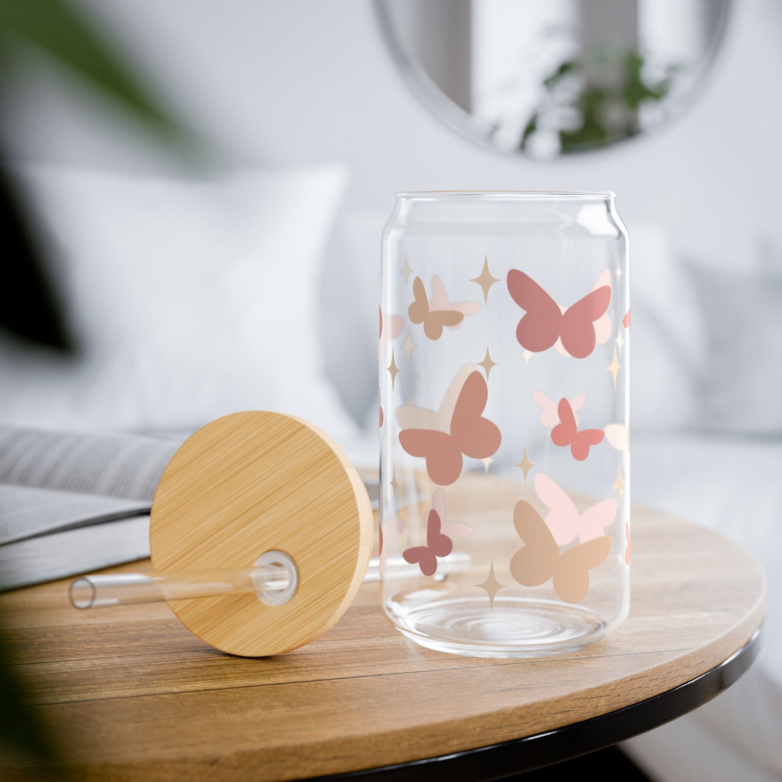 Butterfly Season Tumbler Sipper Glass 16oz — Reusable Drink Jar with Lid & Straw