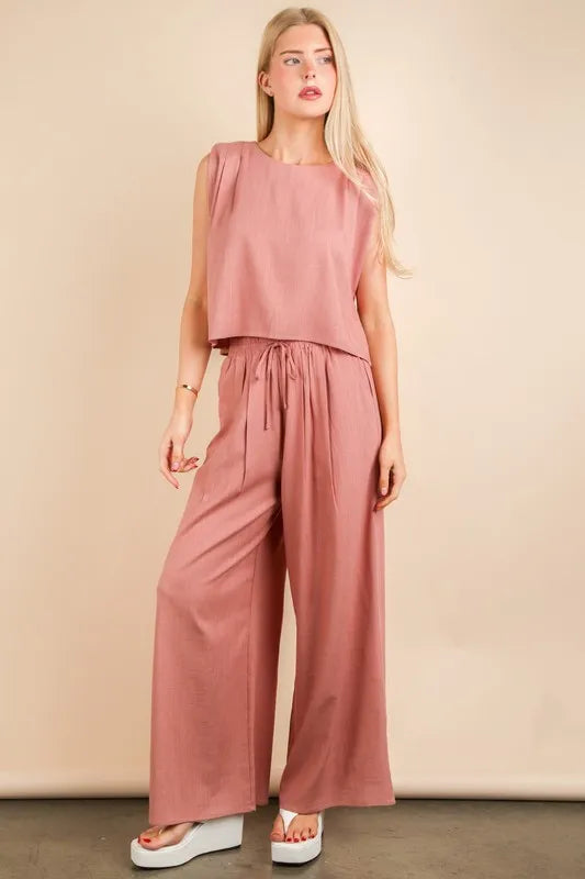 VERY J Solid Woven Top & Pants Set - Sydney So Sweet