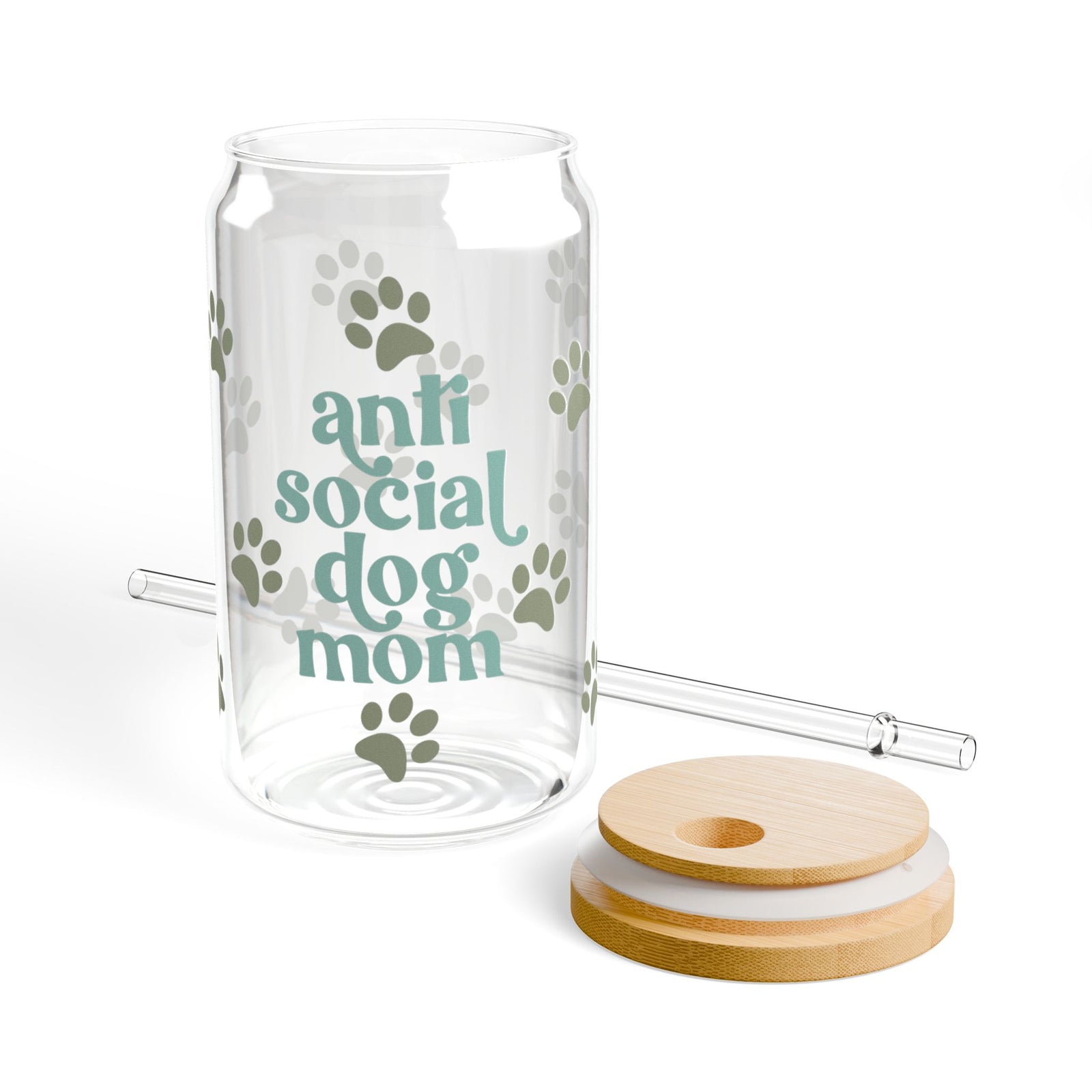 Anti Social Dog Mom Tumbler Sipper Glass 16oz — Reusable Drink Jar with Lid & Straw - Sydney So Sweet