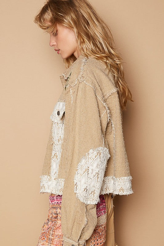 POL Crochet Patch Embroidered Button Up Jacket - Sydney So Sweet