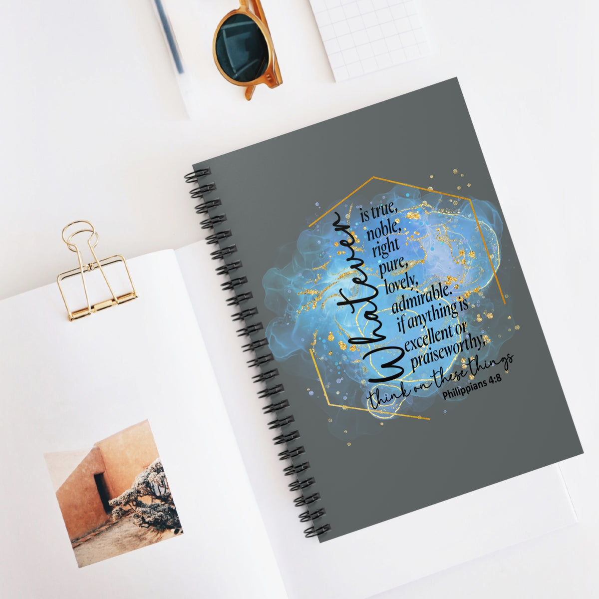 Think on These Things Christian Gratitude Spiral Notebook Inspirational Ruled Journal