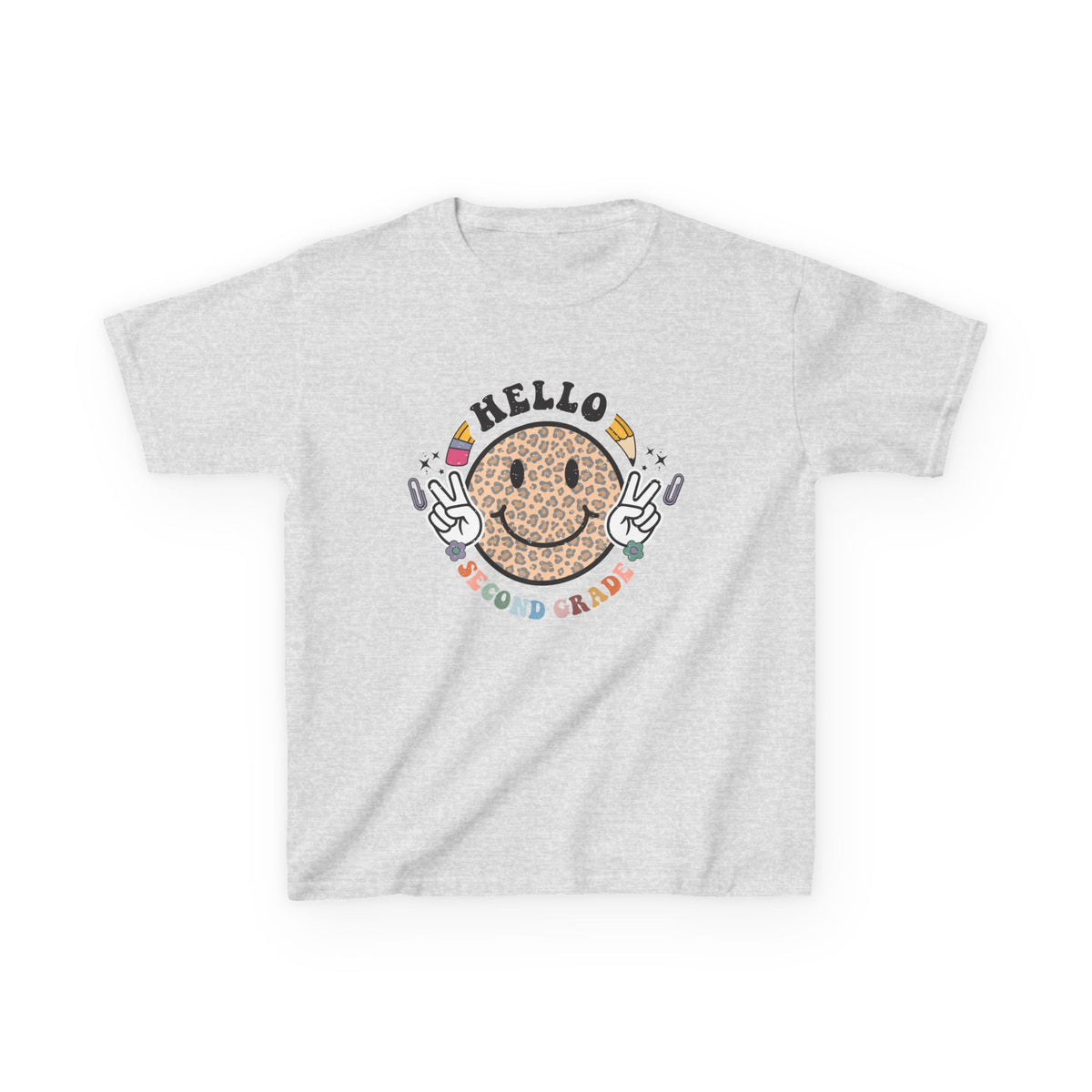 Second Grade Cheetah Smiley Face Graphic Tee Back-to-School 2nd Grade Kids T-Shirt
