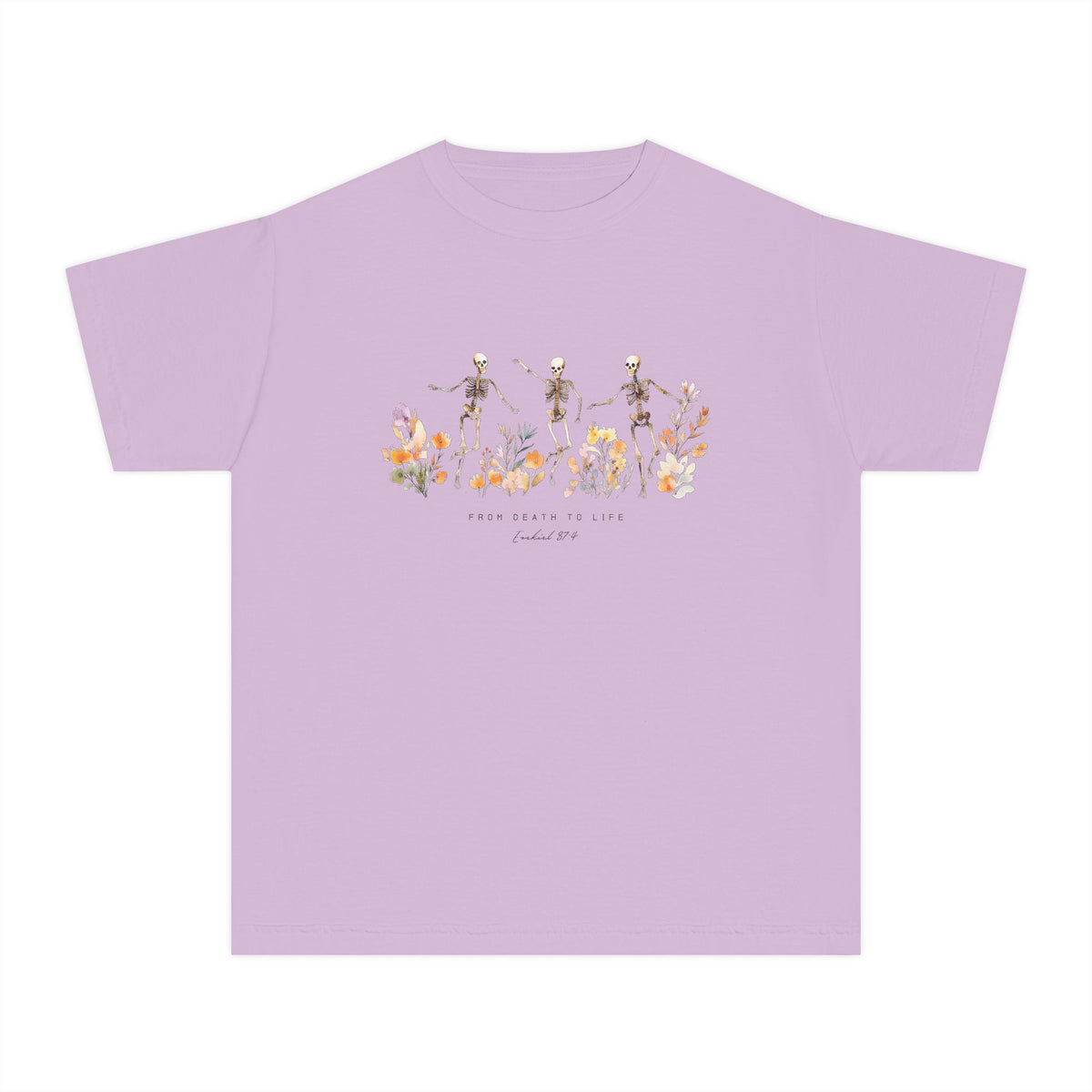 Floral Skeletons From Death to Life T-Shirt Halloween Kids Christian Graphic Tee