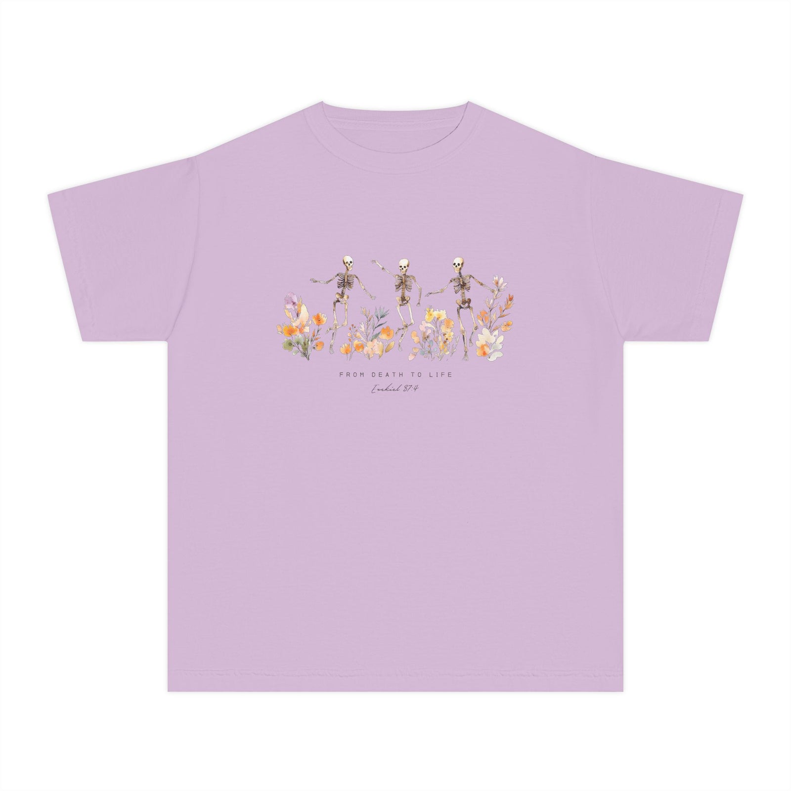 Floral Skeletons From Death to Life T-Shirt Halloween Kids Christian Graphic Tee