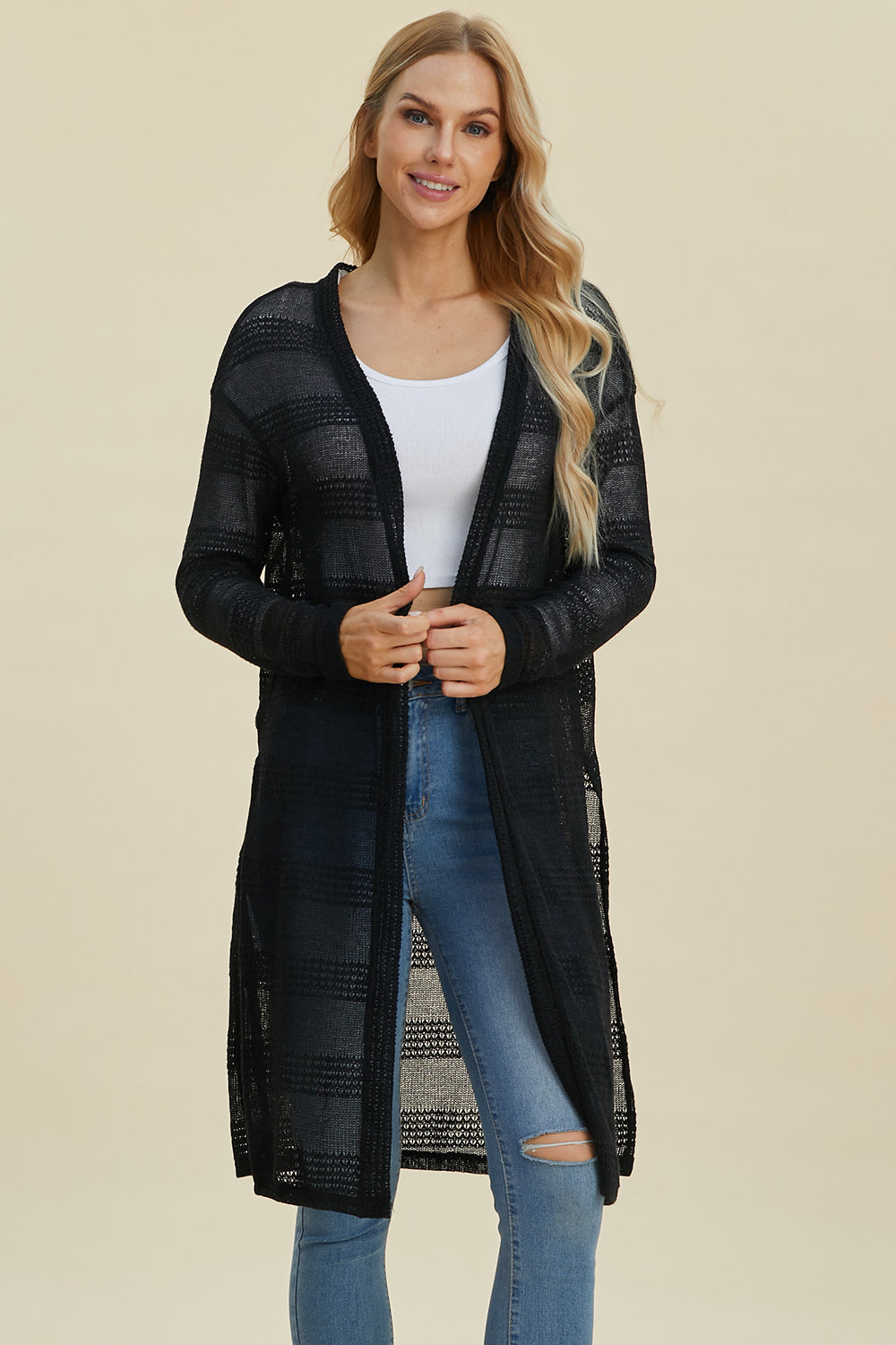 Double Take Full Size Open Front Longline Cardigan - Sydney So Sweet