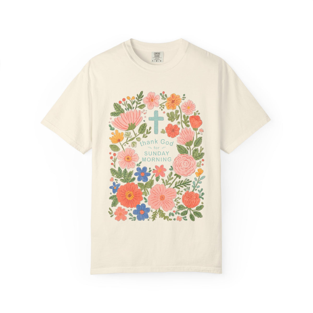 Thank God for Sunday Morning Christian Unisex Distressed Tee Floral T-Shirt