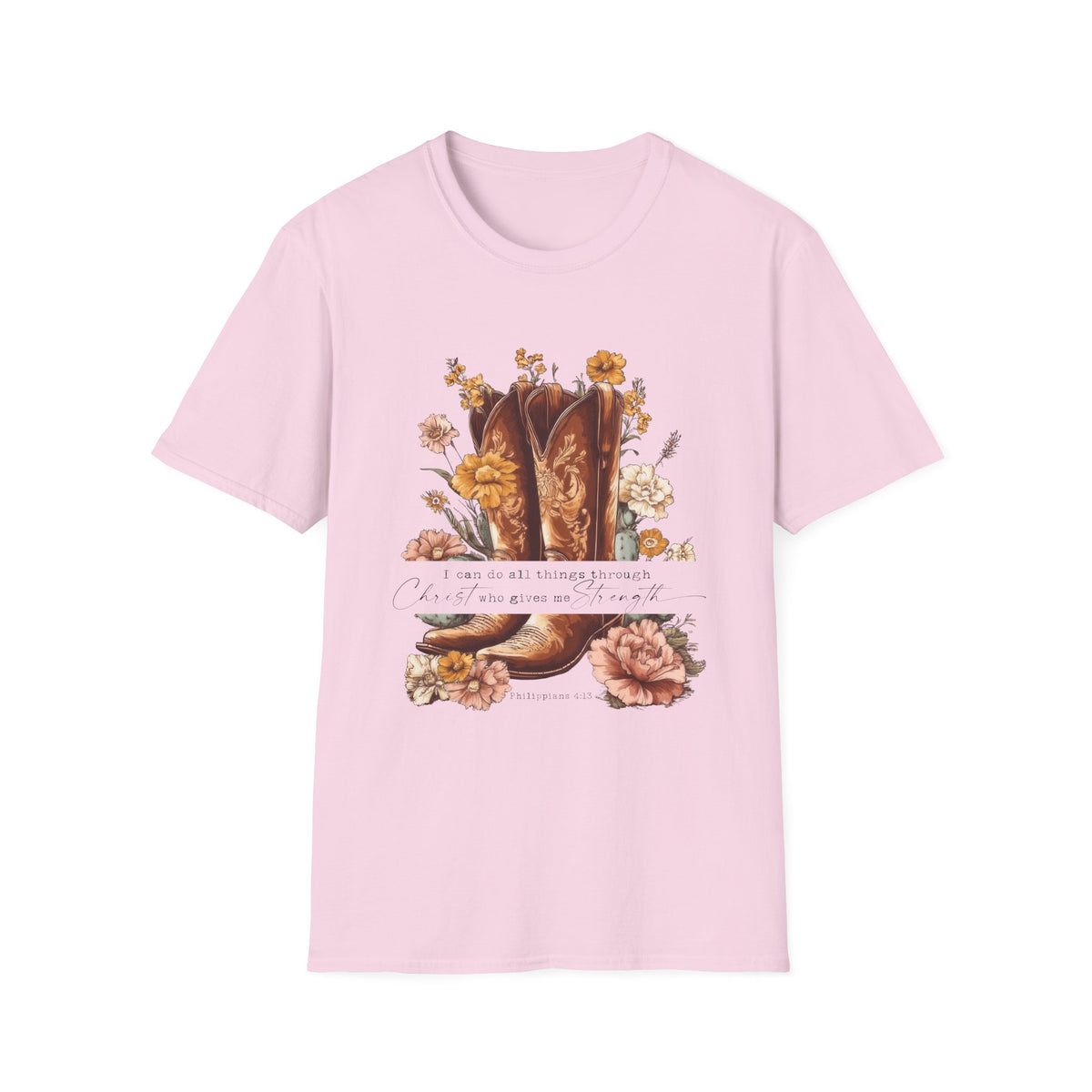 I Can Do All Things Through Christ Cowboy Boots Floral T-Shirt Western Boho Graphic Tee
