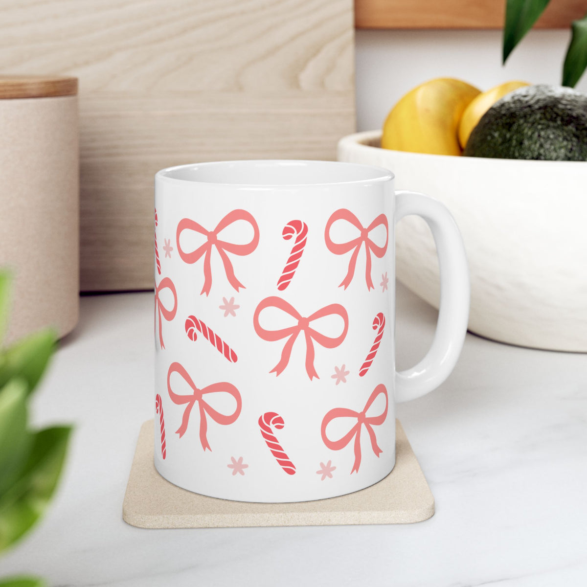 Candy Cane Coquette Christmas Ceramic Mug Coffee Cup (11oz & 15oz)