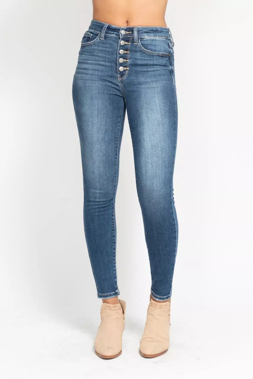 Judy Blue Full Size High Rise Button Fly Skinny Jeans Plus Size - Sydney So Sweet