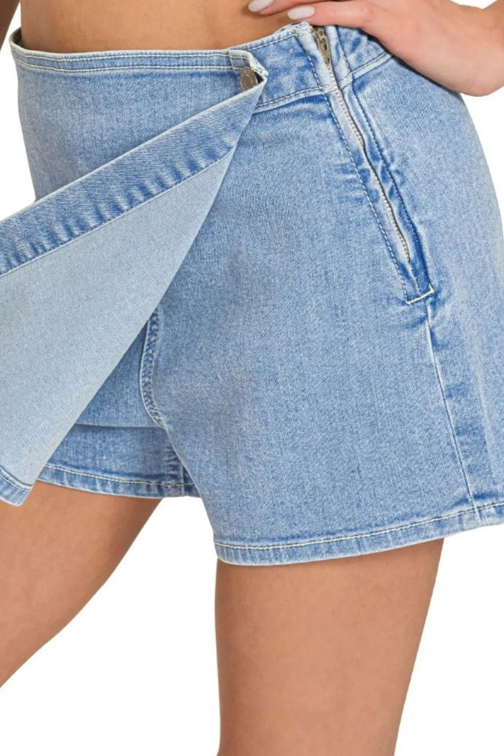 Zenana Wrap Front Skort Denim Shorts - Sydney So Sweet