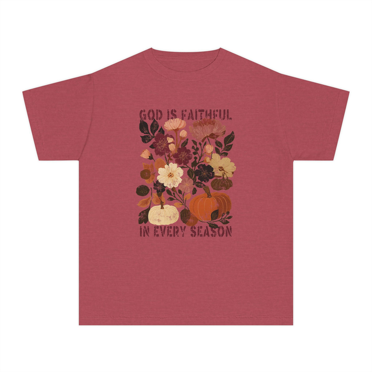 God is Faithful Floral Pumpkin T-Shirt Christian Distressed Fall Kids Graphic Tee