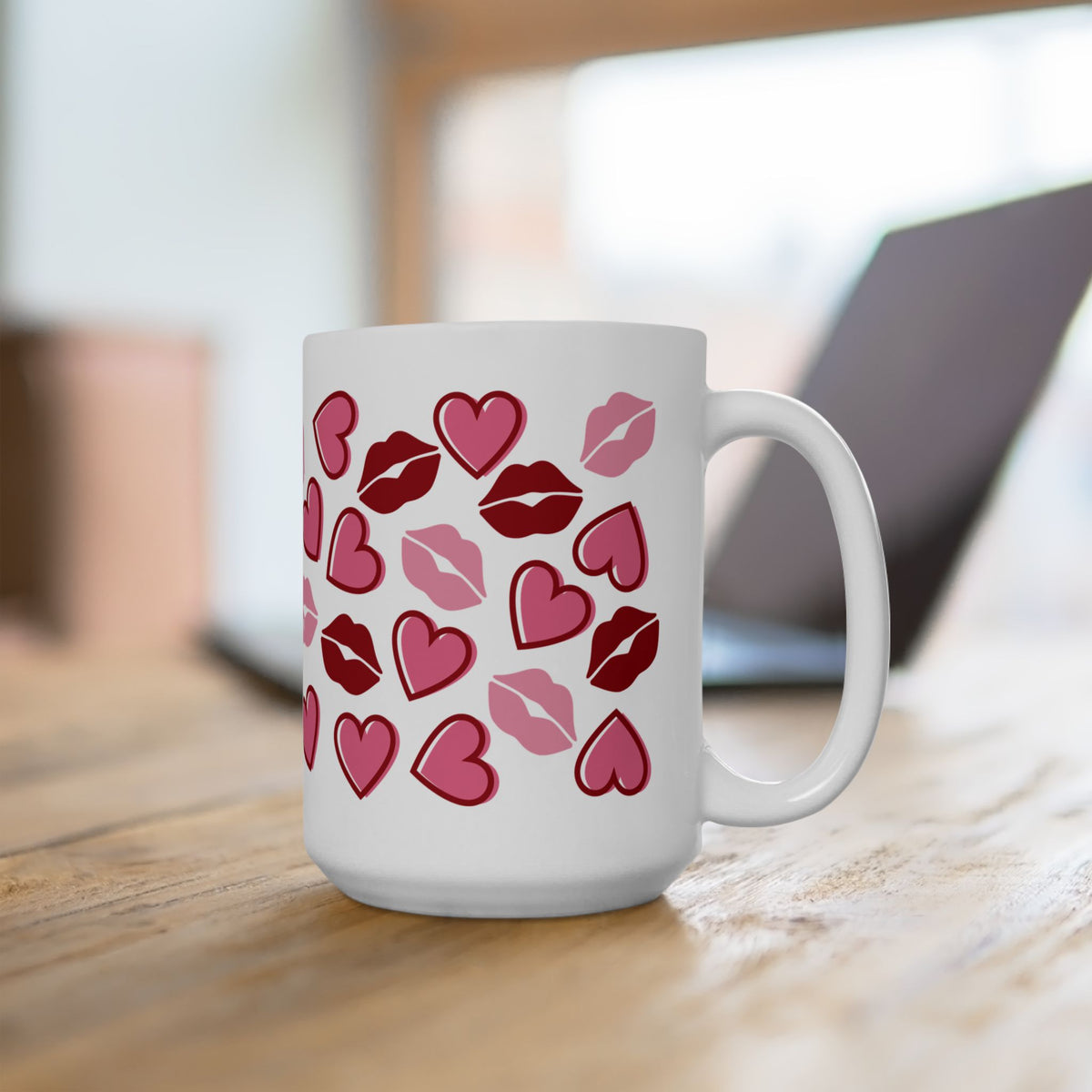 Kisses Lips & Hearts Mug — Cute Valentine’s Day Coffee Cup (11oz & 15oz)