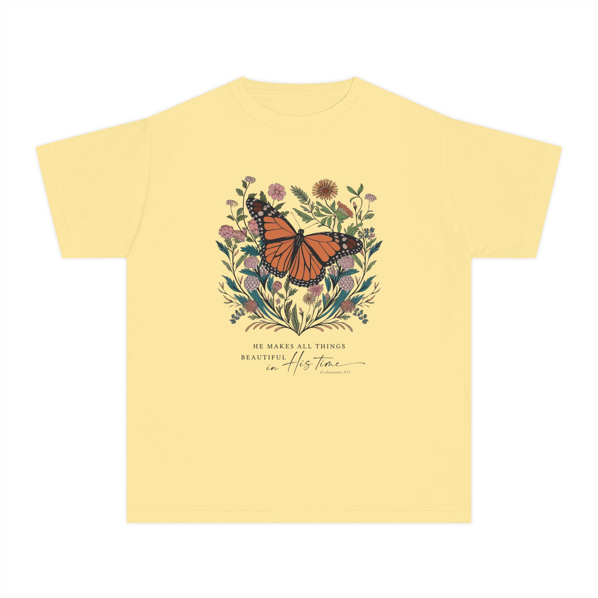 He Makes All Things Beautiful T-Shirt Christian Butterfly Kids Graphic Tee