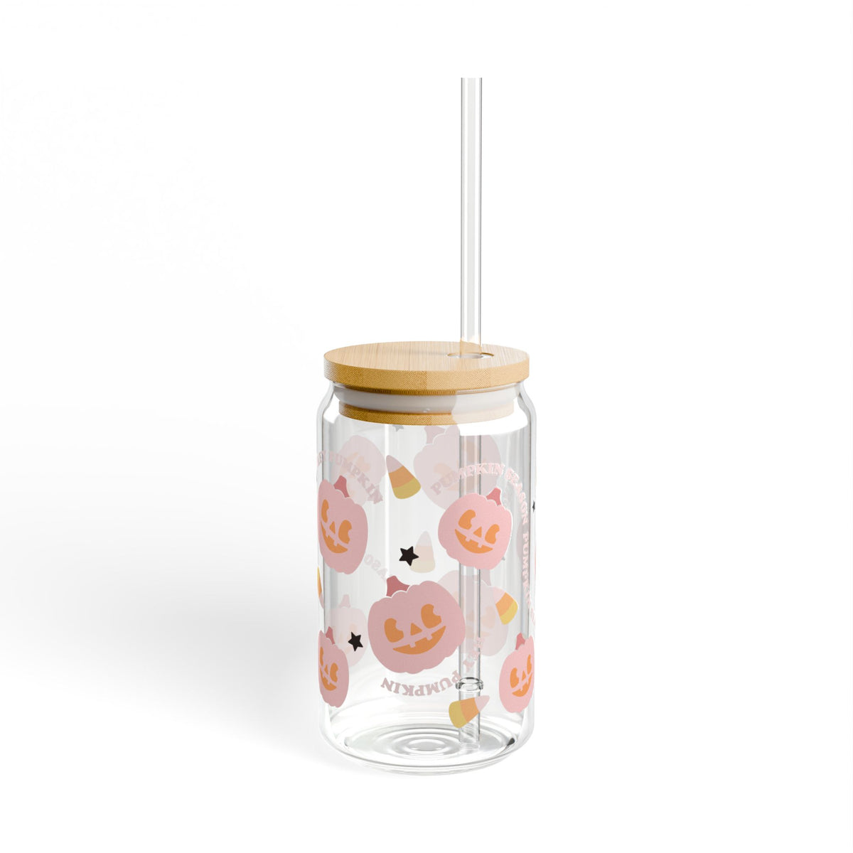 Hey Pumpkin Season Halloween Sipper Glass 16oz Reusable Drink Jar with Lid & Straw