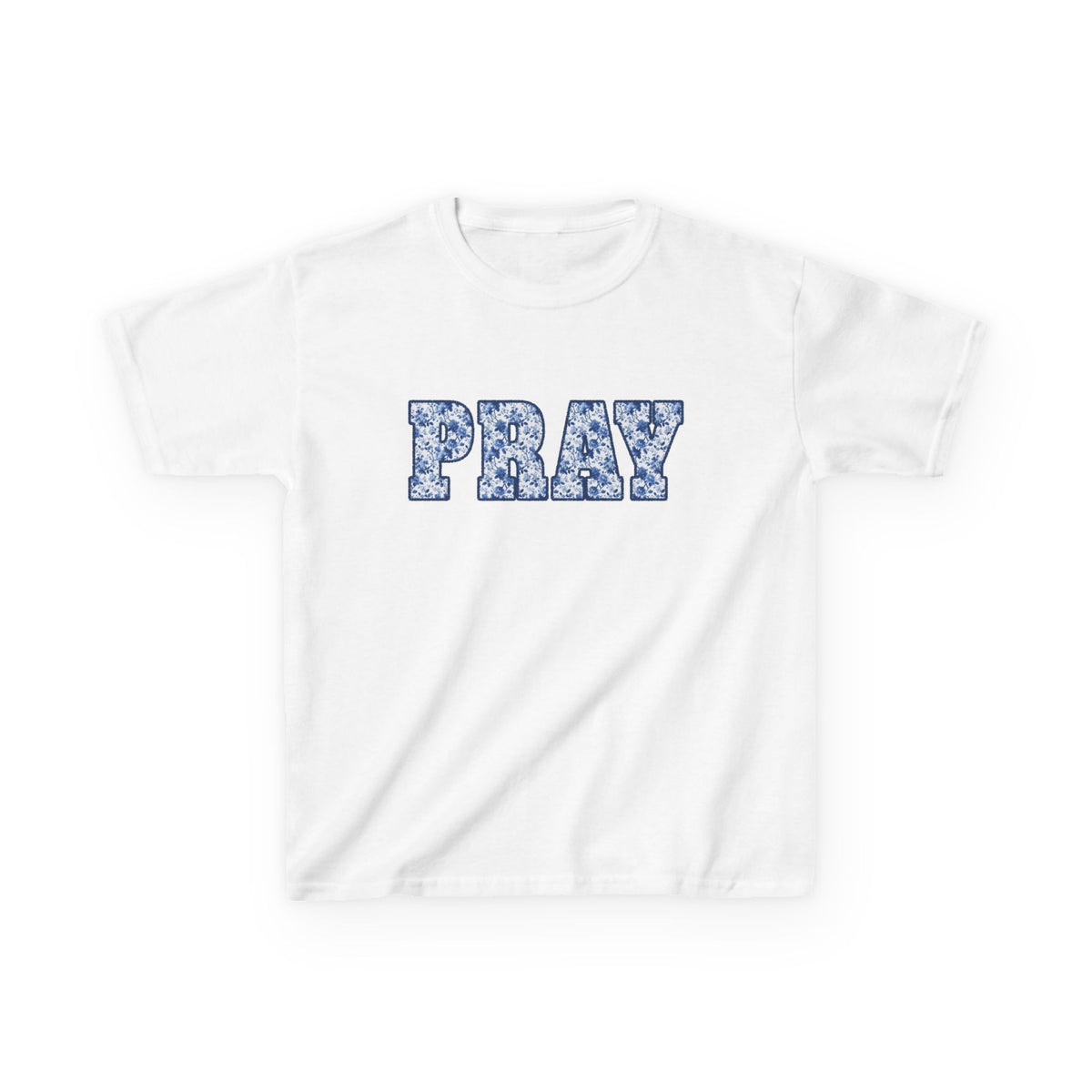 Pray Blue Floral Kids T-Shirt Youth Christian Faith Graphic Tee
