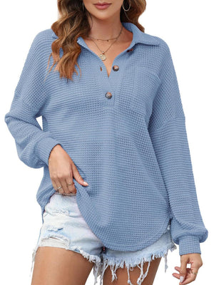 Waffle-Knit Dropped Shoulder Long Sleeve Sweatshirt - Sydney So Sweet