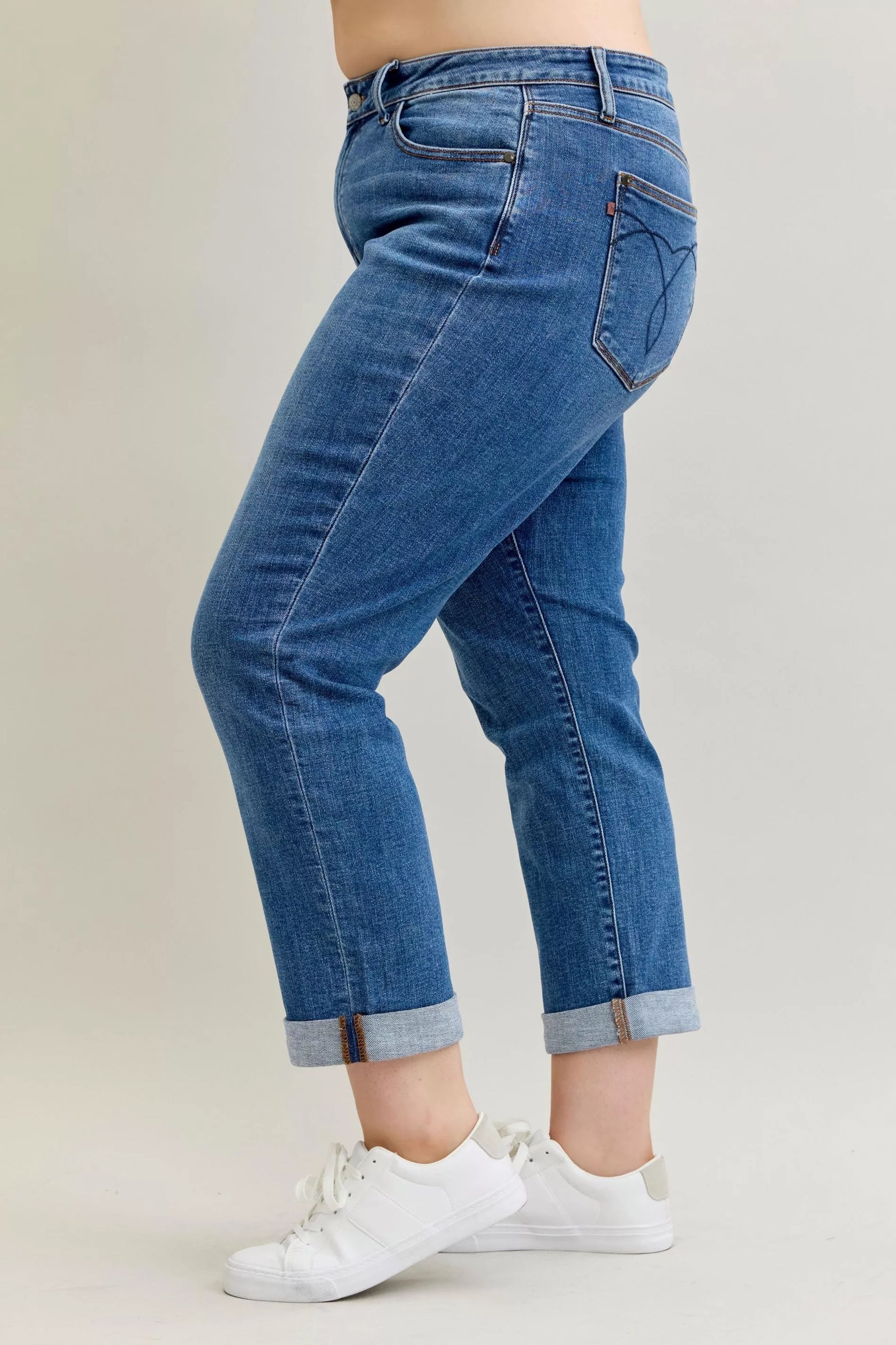 Judy Blue Full Size Mid Rise BF Classic Cuffed Jeans Plus Size - Sydney So Sweet