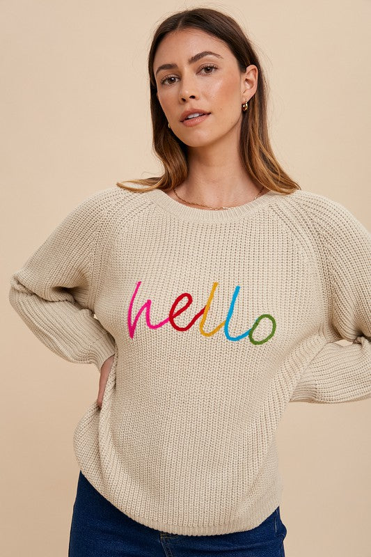 Annie Wear HELLO Embroidered Raglan Sleeve Sweater - Sydney So Sweet