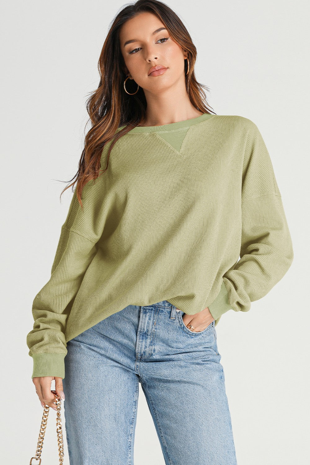 Waffle-Knit Long Sleeve Sweatshirt - Sydney So Sweet