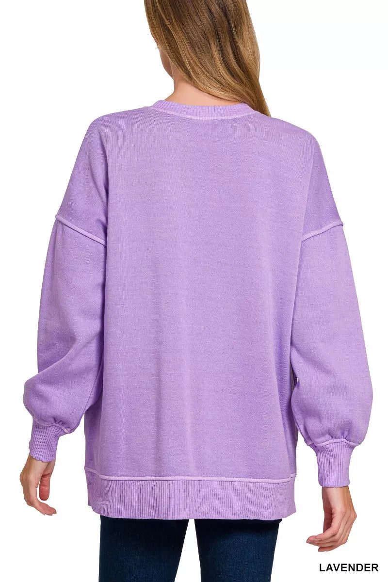 Zenana Pigment Dye Fleece Hi-low Hem Sweatshirt With Pocket - Sydney So Sweet