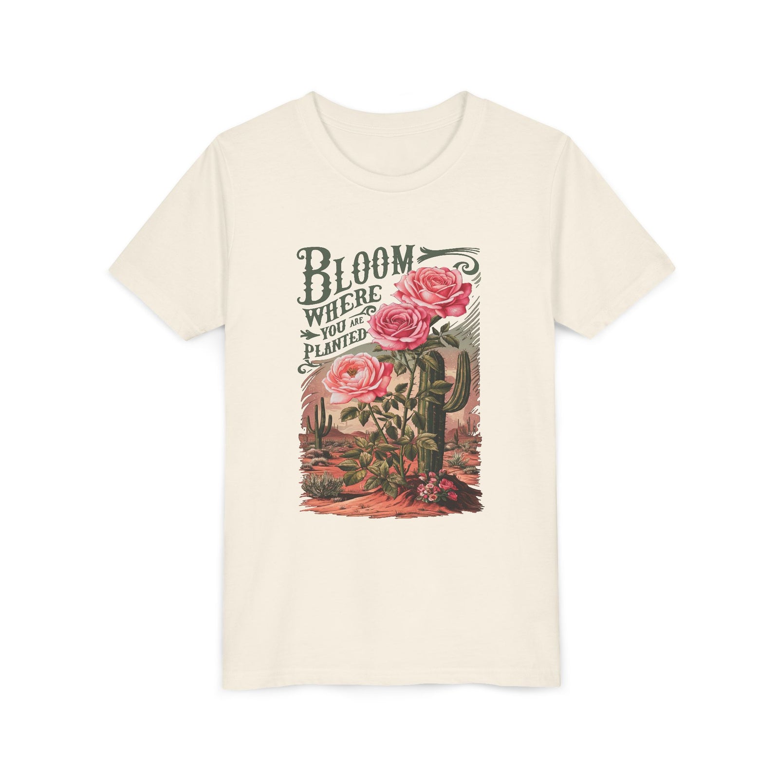 Bloom Where You are Planted Kids T-Shirt Western Rose Cactus Graphic Tee