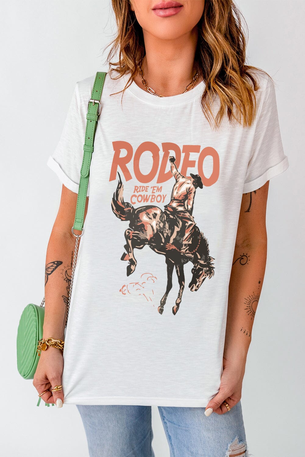 Cowboy Graphic Round Neck Short Sleeve T-Shirt - Sydney So Sweet