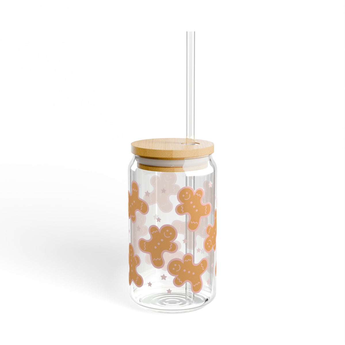 Sweet Gingerbread Cookies Sipper Glass 16oz Reusable Drink Jar with Lid & Straw