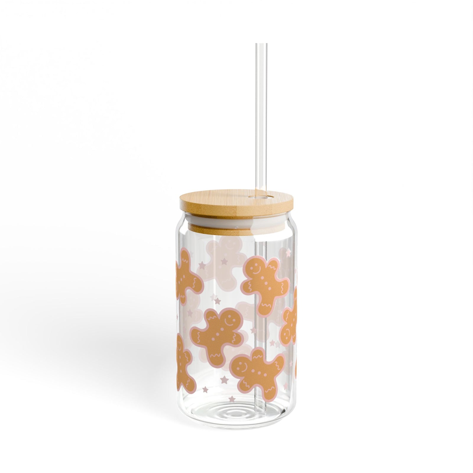 Sweet Gingerbread Cookies Sipper Glass 16oz Reusable Drink Jar with Lid & Straw