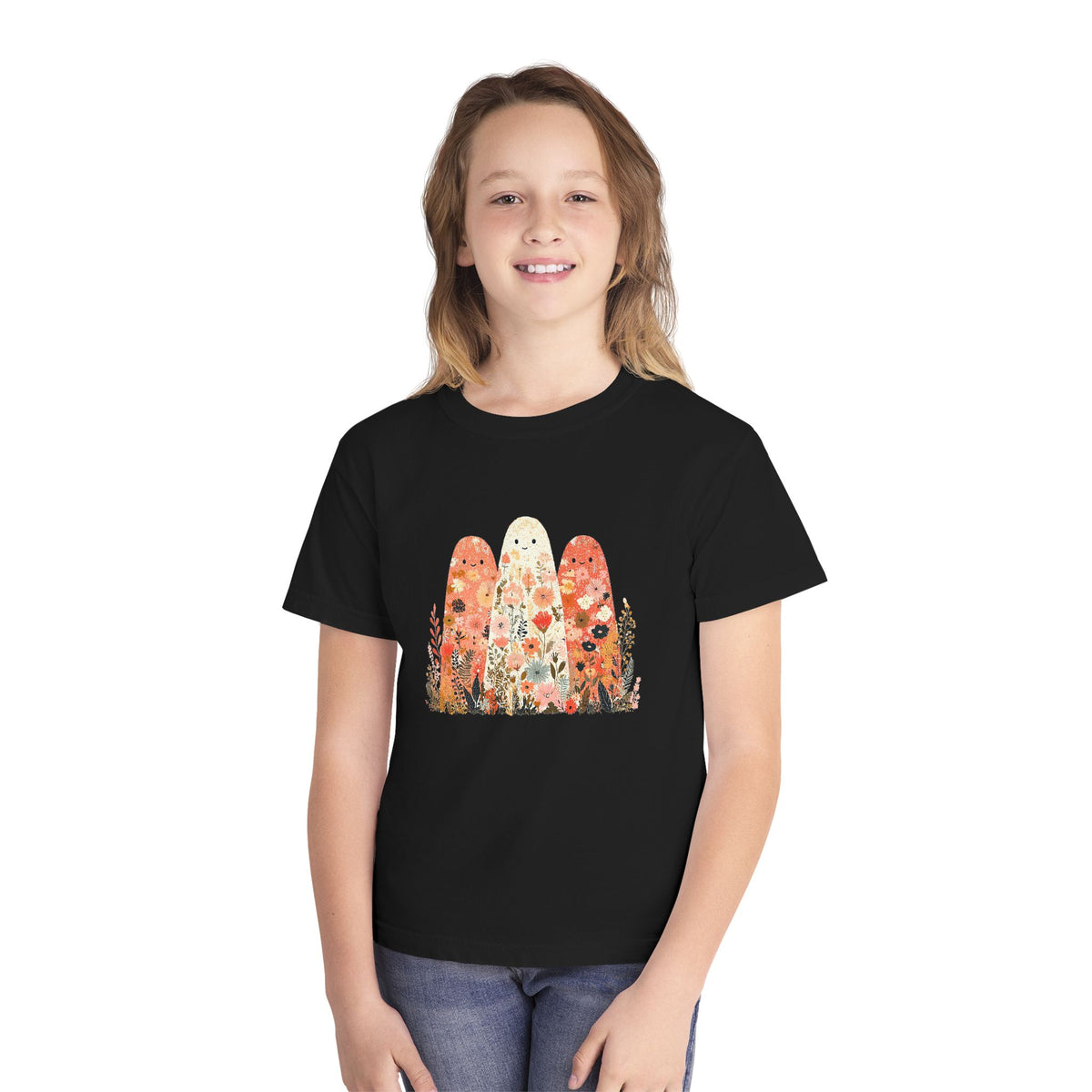 Floral Ghosts T-Shirt Cute Autumn Floral Ghosts Kids Graphic Tee