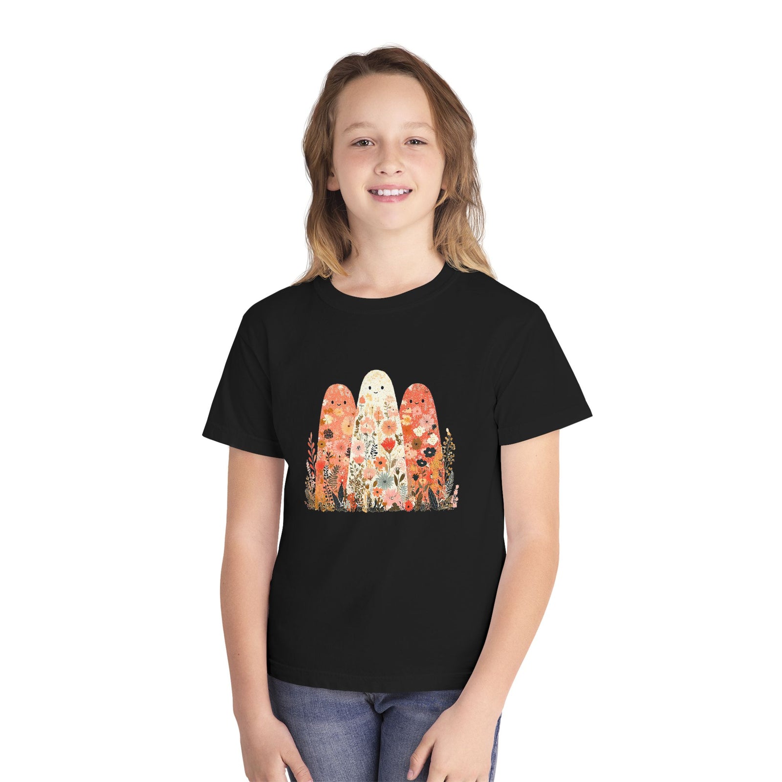 Floral Ghosts T-Shirt Cute Autumn Floral Ghosts Kids Graphic Tee