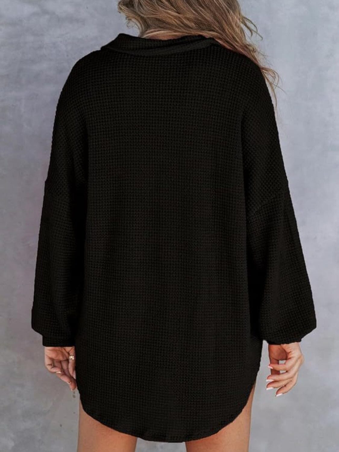 Waffle-Knit Dropped Shoulder Long Sleeve Sweatshirt - Sydney So Sweet