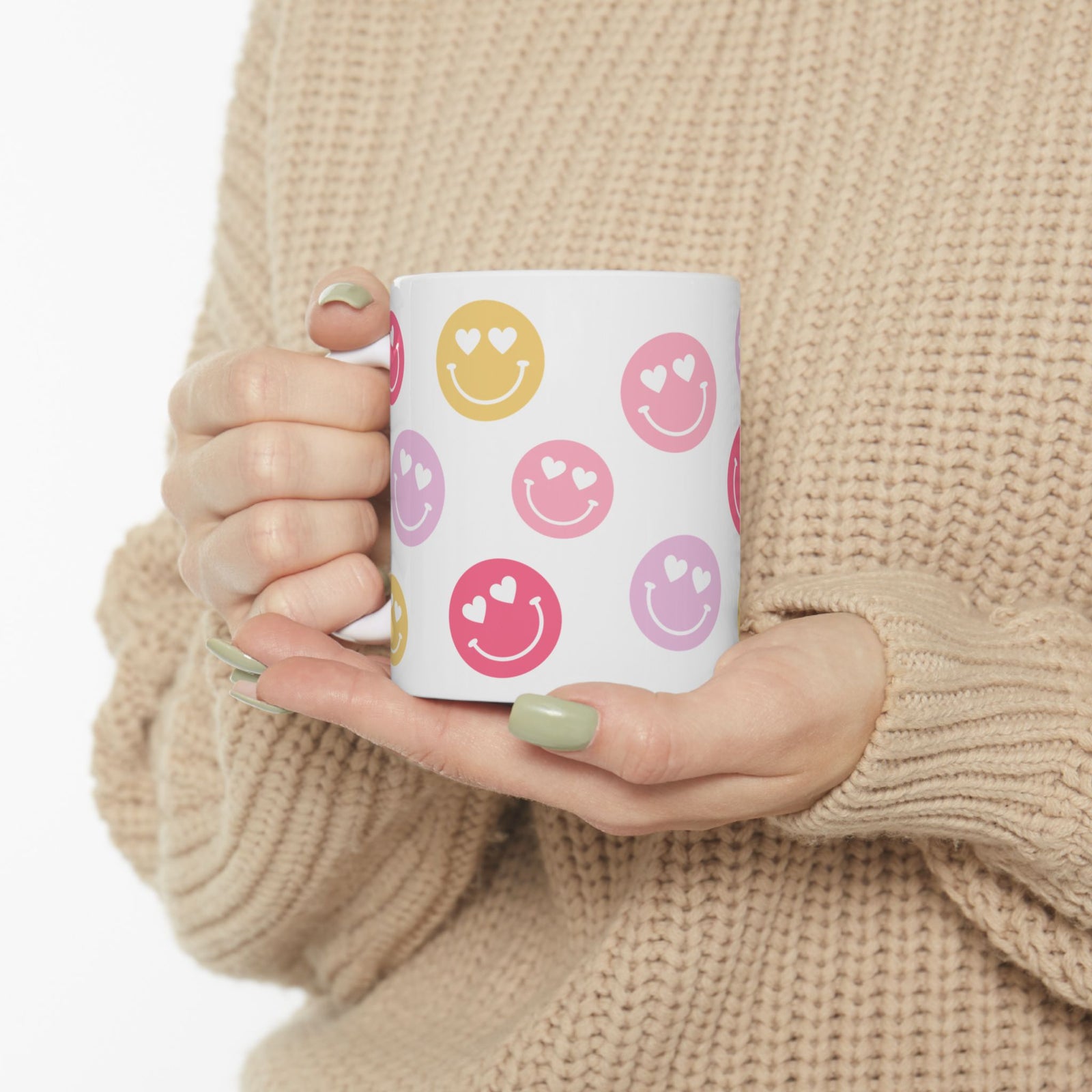 Heart Eyes Smiley Face — Cute Pastel Coffee Cup (11oz, 15oz)