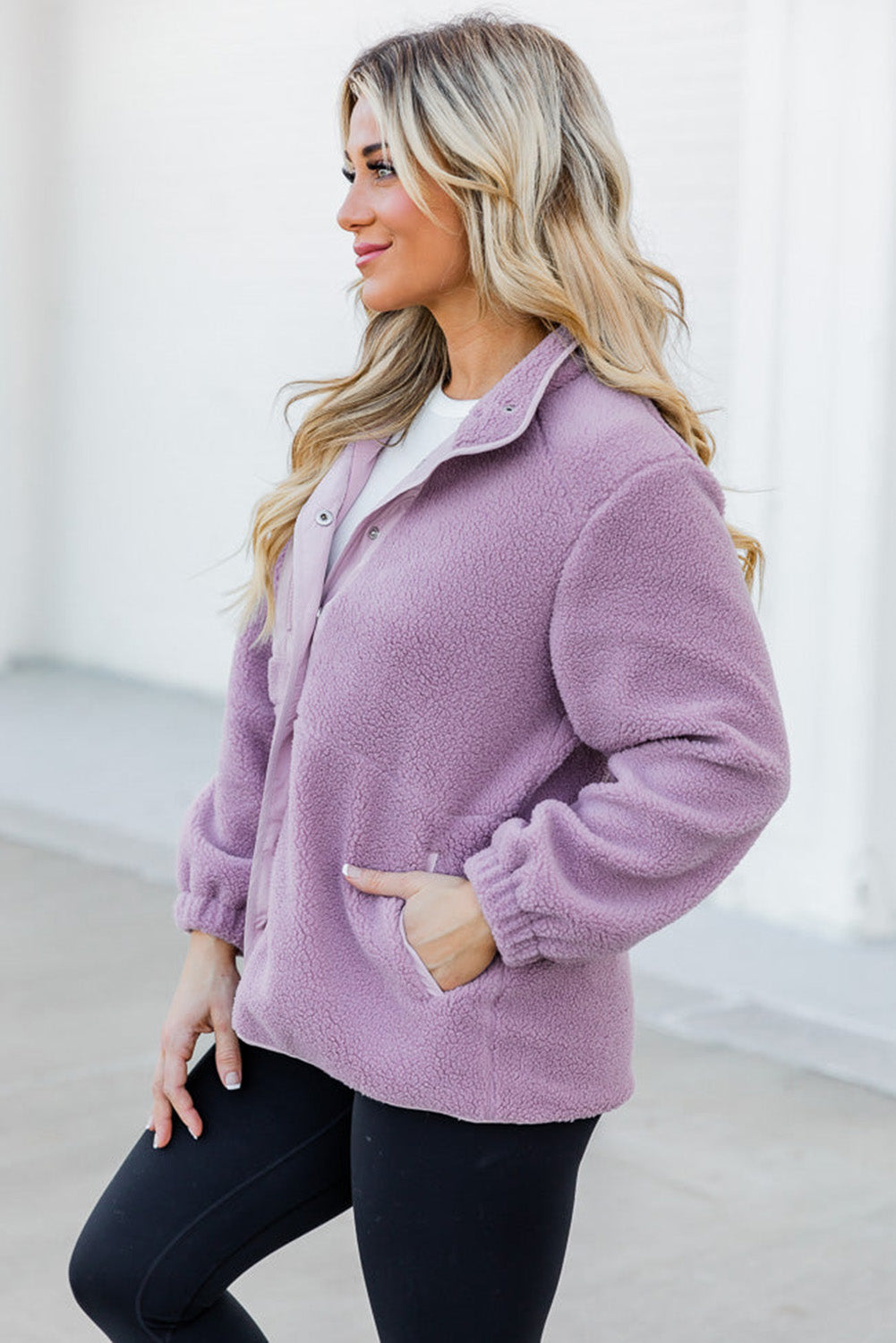 Snap Down Long Sleeve Sherpa Jacket - Sydney So Sweet