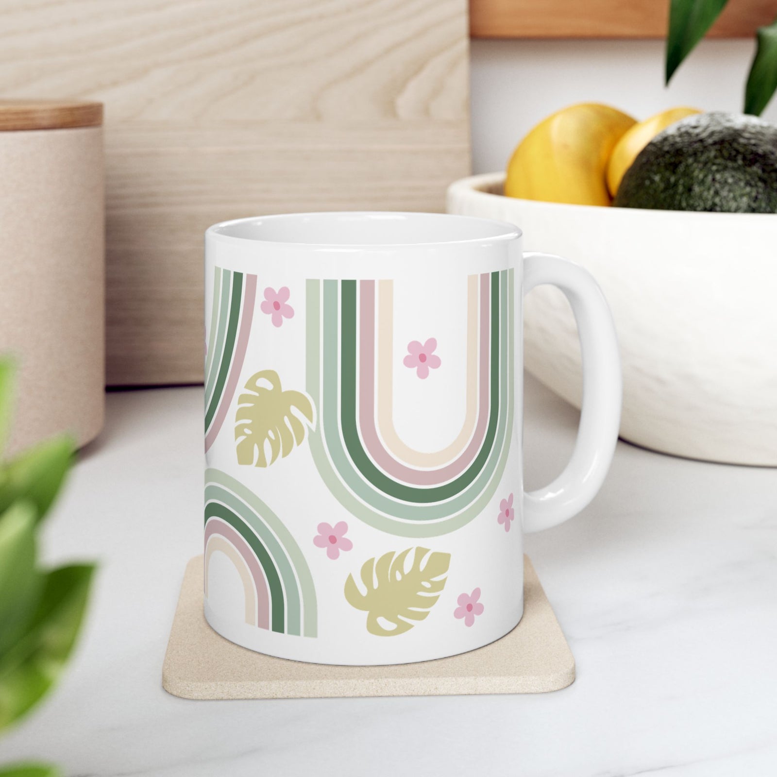 Retro In Bloom Cute Ceramic Mug Coffee Cup (11oz & 15oz)