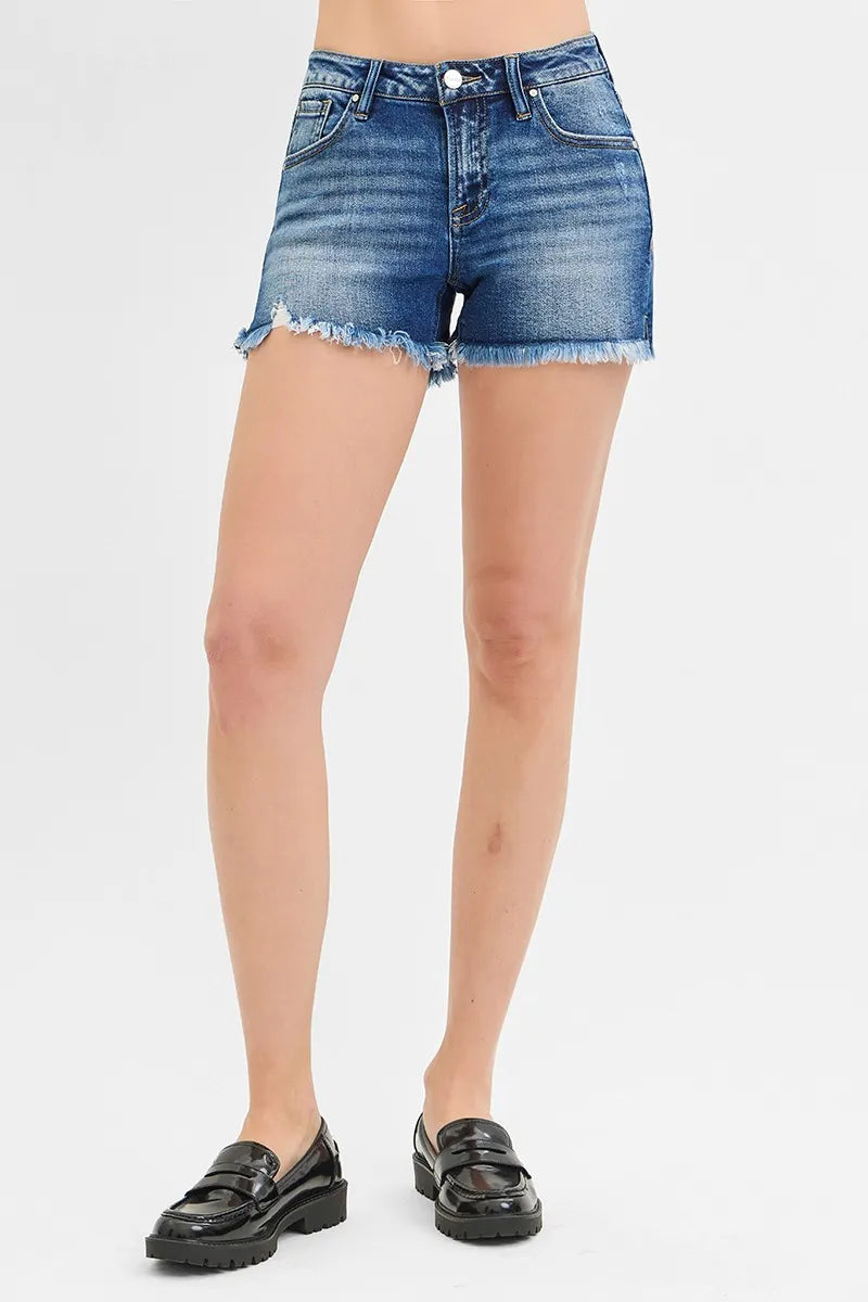 RISEN Full Size Low Rise Frayed Denim Shorts Plus Size - Sydney So Sweet