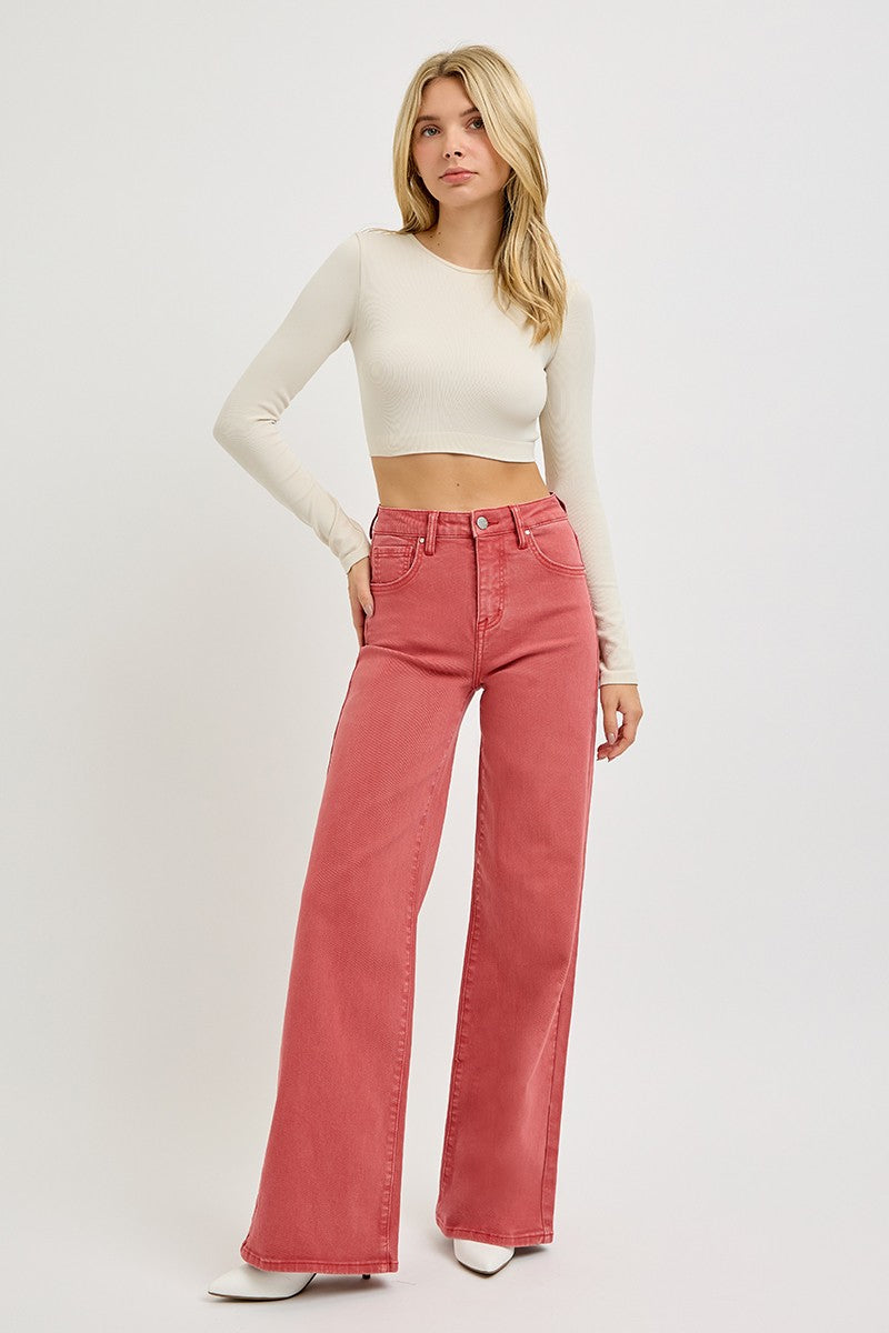 RISEN Full Size High Rise Tummy Control Wide Leg Jeans - Sydney So Sweet