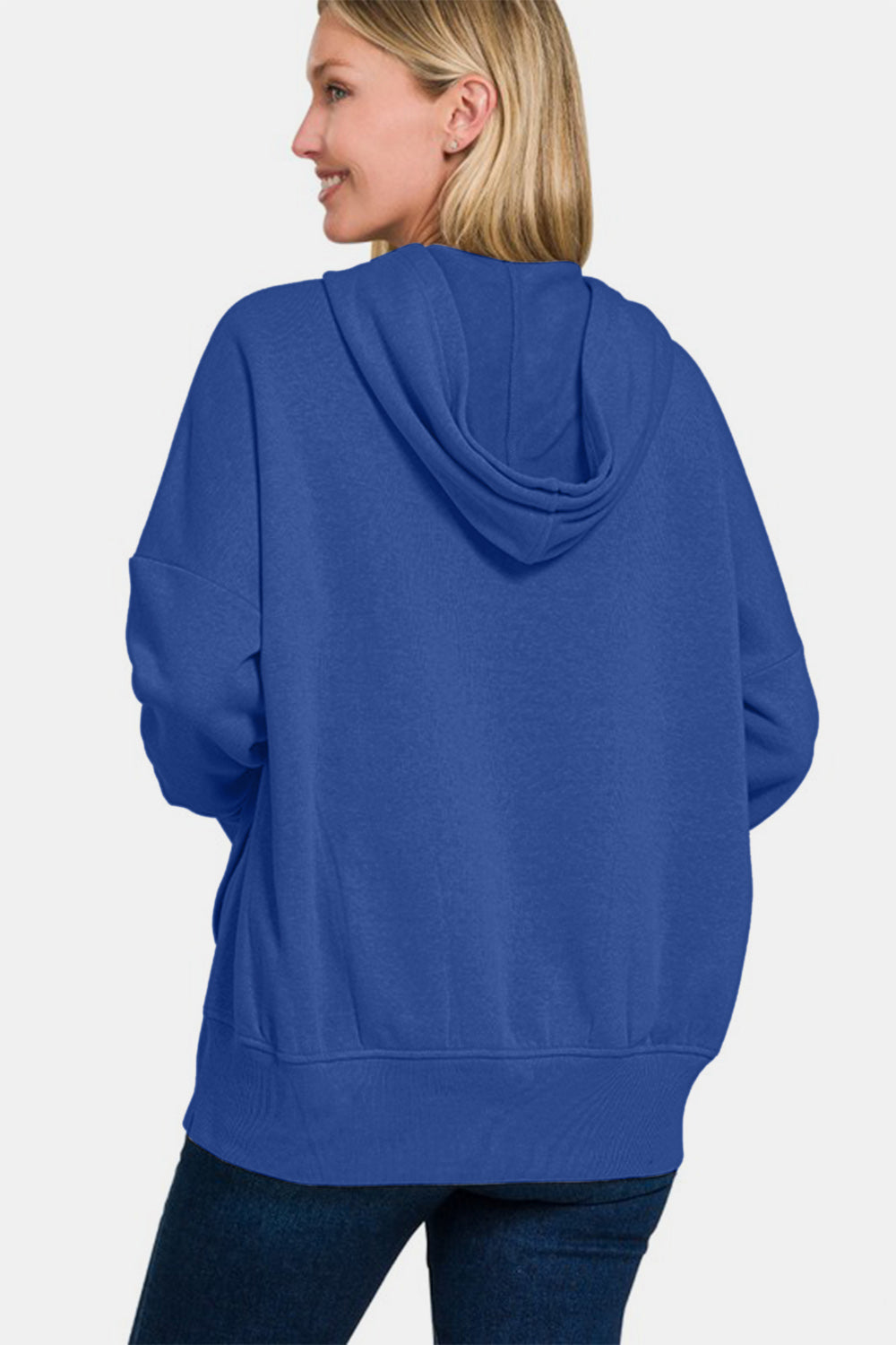 Zenana Half Snap Long Sleeve Hoodie with Kangaroo Pocket - Sydney So Sweet