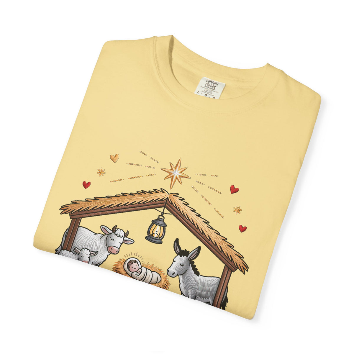 Christ the Savior is Born Faux Embroidery T-Shirt Nativity Scene Graphic Tee