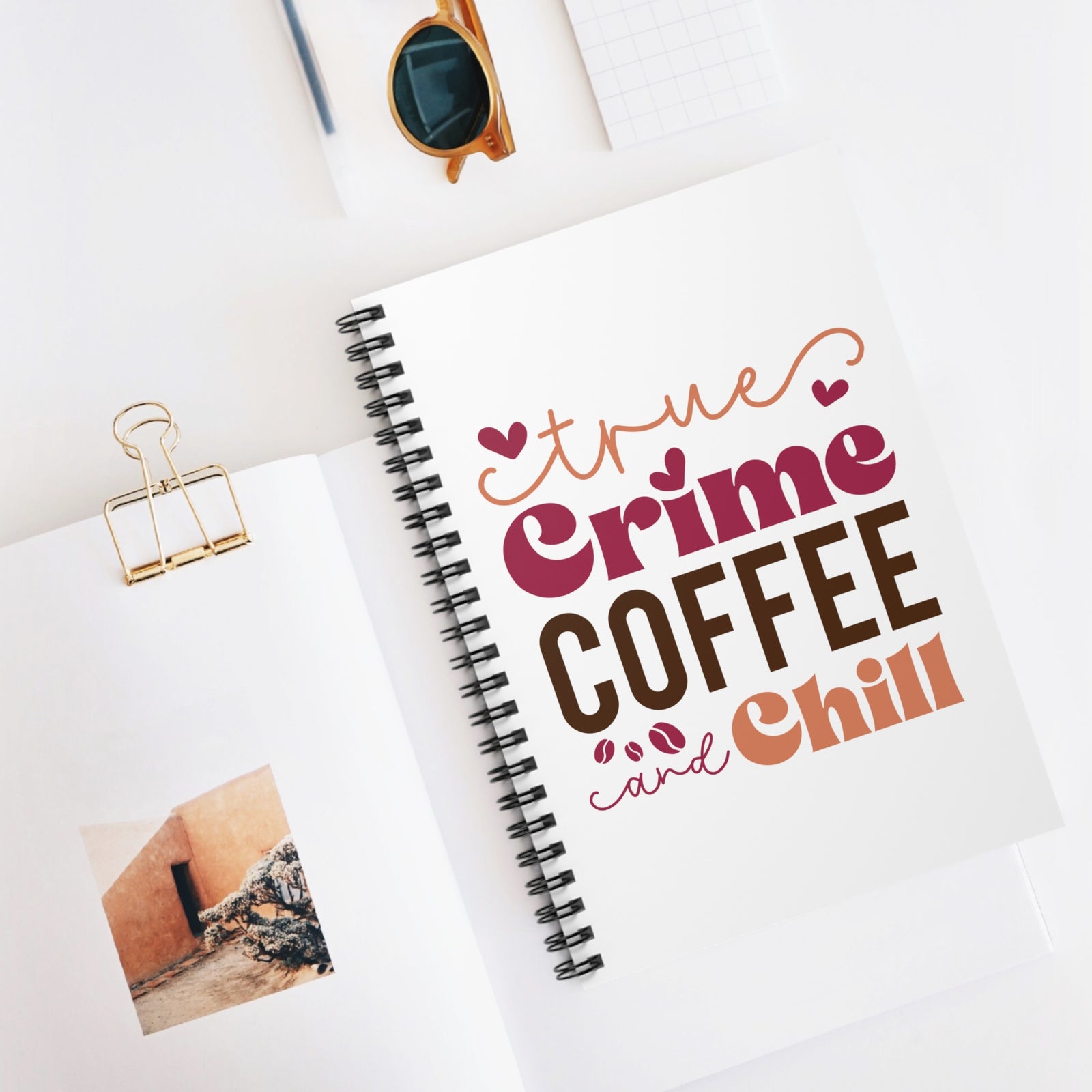 True Crime Coffee and Chill Ruled Spiral Notebook Journal