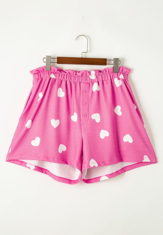 Heart Round Neck Long Sleeve Top and Elastic Waist Shorts Set - Sydney So Sweet