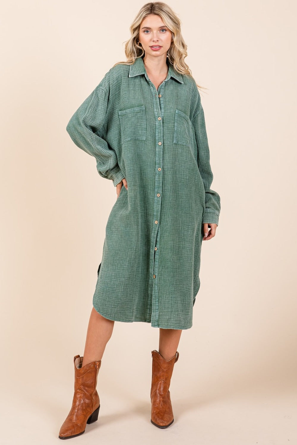 Mittoshop Mineral Wash Cotton Gauze Midi Shirt Dress - Sydney So Sweet