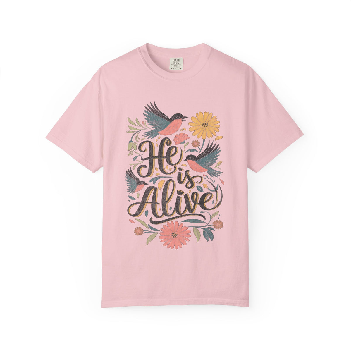 He Is Alive Birds & Floral Easter Unisex Graphic T‑Shirt Distressed Christian Tee