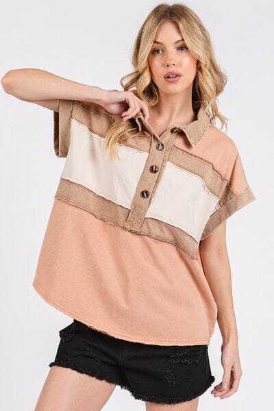 Mittoshop Mineral Washed Half Button Polo Top - Sydney So Sweet