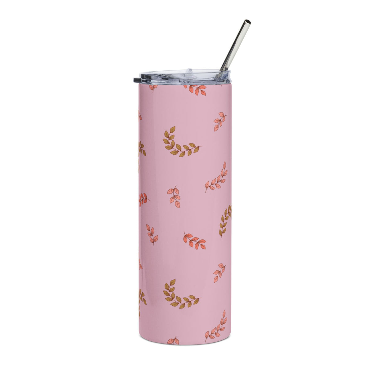 Pink Floral Leaves 20oz Stainless Steel Tumbler Insulated Travel Cup