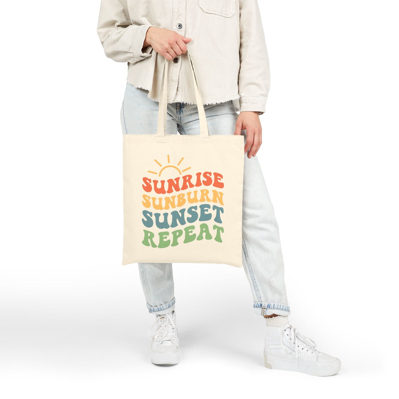 Sunrise Sunburn Sunset Repeat Retro Beach Cotton Canvas Tote Bag